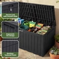 thumbnail image 5 of Uforic 110 Gallon Large Outdoor Deck Box, Waterproof Resin Storage Box with Lockable Lid, 2-Person Patio Bench Seat for Outdoor Cushions, Garden Tools, Sports and Pool Accessories, Dark Gray, 5 of 5
