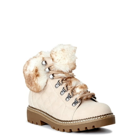 Scoop Women's Quilted Hiker Boots with Faux Fur Trim
