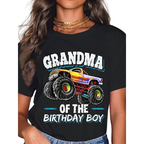 Grandma of the Birthday Boy Monster Truck Kids Party Celebration Graphic Unisex T-Shirt up to size 5XL