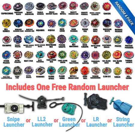 Collectors 4 Beyblade Battle Ready Pack with 1 Free Launcher from  Metal Fury, Metal Fusion, Metal Masters, Zero-G Shogun Steel, & Burst Series