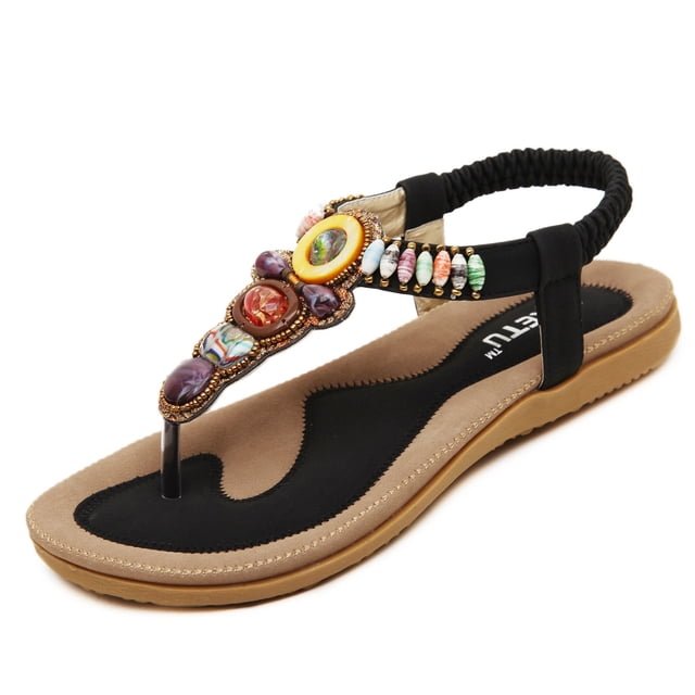 Sandalias de verano para mujer, estilo bohemio, con diamantes de imitación, planas, con separadores de dedos