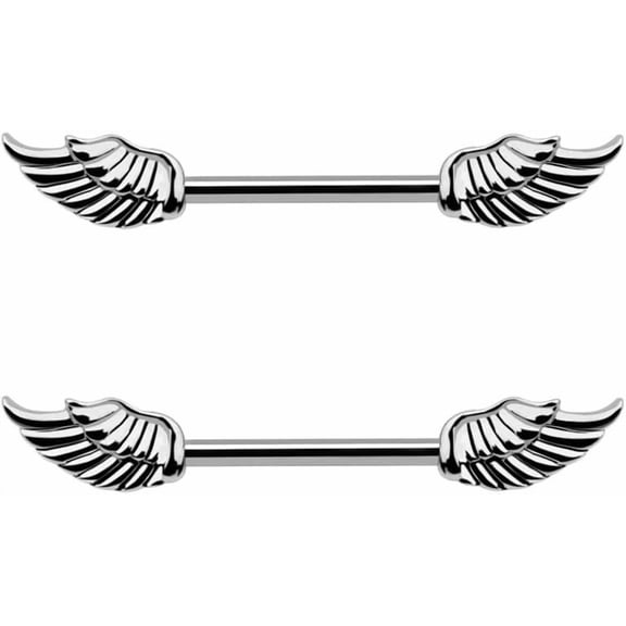 Angel Wings Nipple Rings 14G Stainless Steel Barbell Tongue Ring Piercing Bar Body Jewelry 2Pcs for Women