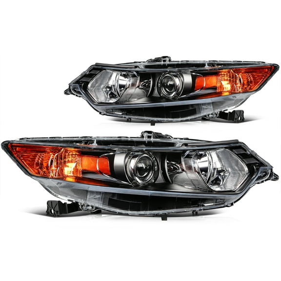 ECCPP Headlight Assembly Fit 2009-2014 for Acura TSX (CU2) Base V6 Special Edition 4-Door Sedan 4-Door Pair Headlamps Black Housing Amber Reflector 33101TL0A02