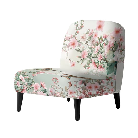 HELLHERO Dustproof Armless Accent Chair Washable Cover Elastic Bottom Decorations Armless Accent Chair Cover for Living Room, Hummingbird Floral Design