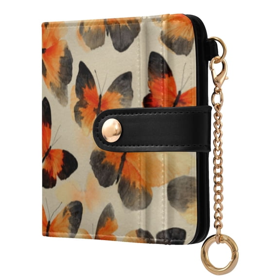 Qxltty Orange Black Butterfly Ladies Wallet Rfid Slim Thin Compact Credit Card Women Wallet Zipper Coin Pocket and ID Window for Female Gifts