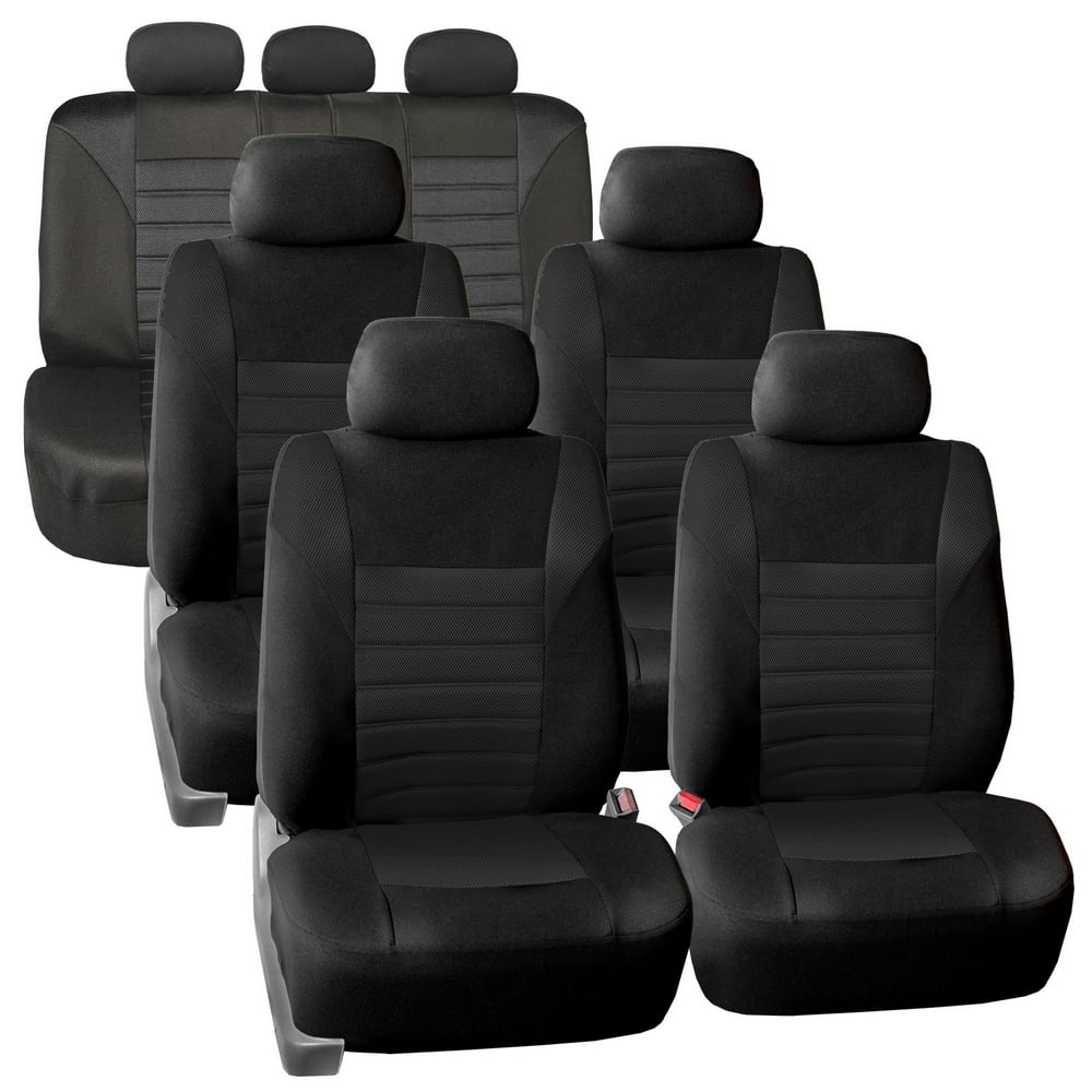 3 Row 7 Seaters SUV Seat Covers for Auto 3D Mesh Solid Black Full 3 Row