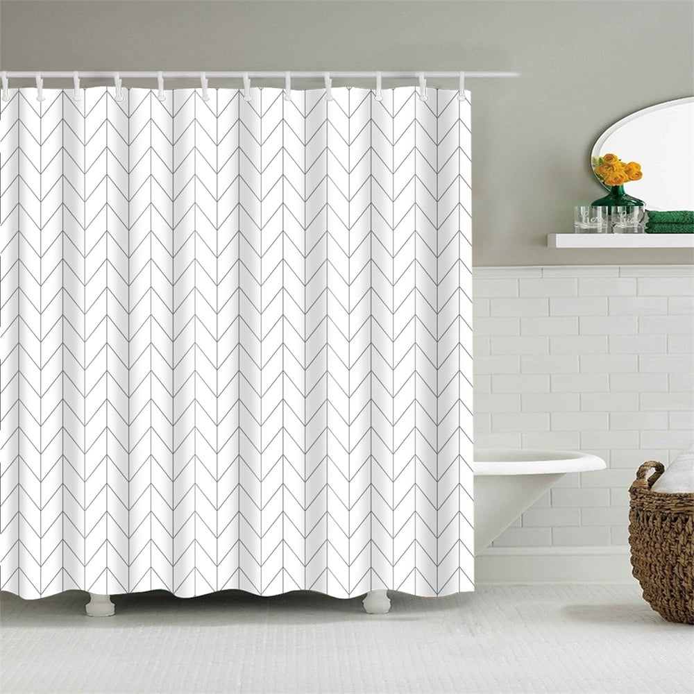 Fabric Shower Curtain Herringbone Zig Zag Chervon Arrows Zigzag Black