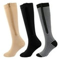 thumbnail image 3 of harmtty Winter socks 1 Pair Stockings Zipper Closure Convenient Wear Striped Print Solid Color Cold Resistant Compression Anti-slip Soft Warm Women Long Stockings Apricot, 3 of 8