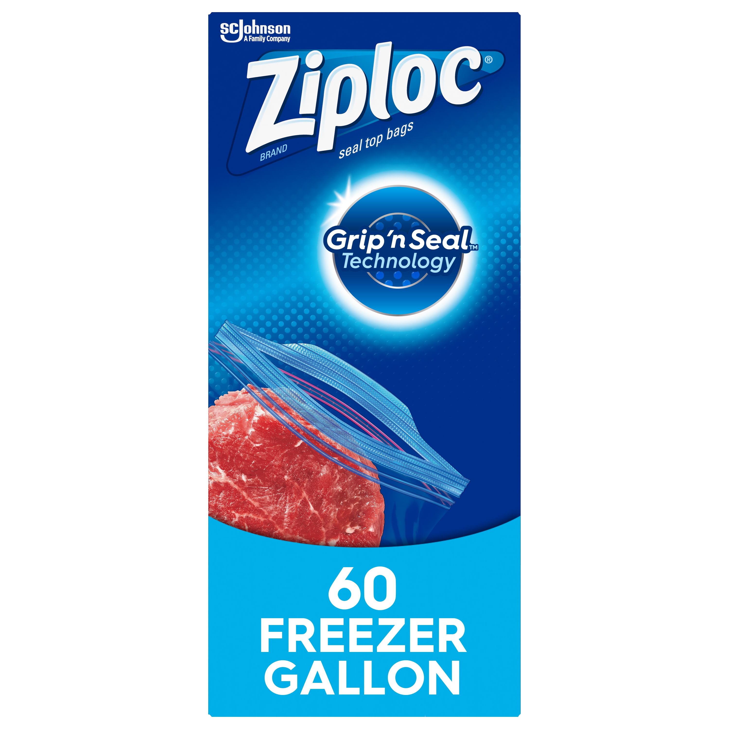 Ziploc® Brand Freezer Bags with Grip 'n Seal Technology, Gallon, 60 Count