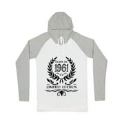 Inktastic Born in 1961 Limited Edition Adult Long Sleeve T-Shirt Male White & Heather w/ Hood S