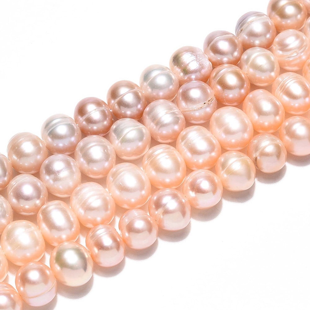 2 Strand Natural Cultured Freshwater Pearl Beads Strands Grooved Potato PeachPuff 6~7.5x7~8.5mm Hole: 0.7mm about 52~55pcs/strand