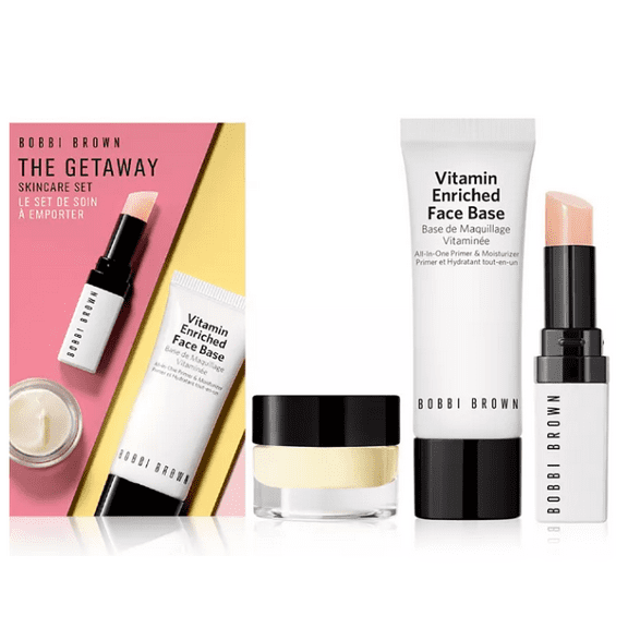 Bobbi Brown The Getaway Skincare Set -Travel Vitamin Enriched Face Base,  Eye Base, & Extra Lip Tint (Bare Pink)