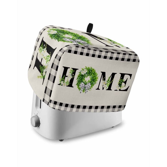 Rustic Home Toaster Cover 2 Slice, Small Kitchen Appliance Covers, Eucalyptus Leaves Floral Beige Buffalo Plaid Toaster Oven Cover with Loop, Bread Machine Cover Polyester Dust Cover Protection