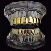 14k Gold Plated Grillz Set Six Top 6 Upper Teeth 4 Bottom Four Lower Plain Teeth Hip Hop Grills