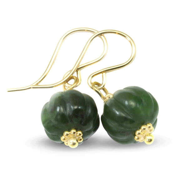 Spyglass Designs 14k Gold Filled Nephrite Green Jade Earrings Round Goldtone Accents Womens