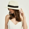 thumbnail image 5 of Sombreros de paja para mujer verano playa sombrero de sol ala ancha Fedora Cap UPF50+ Rojo Verde, 5 of 5