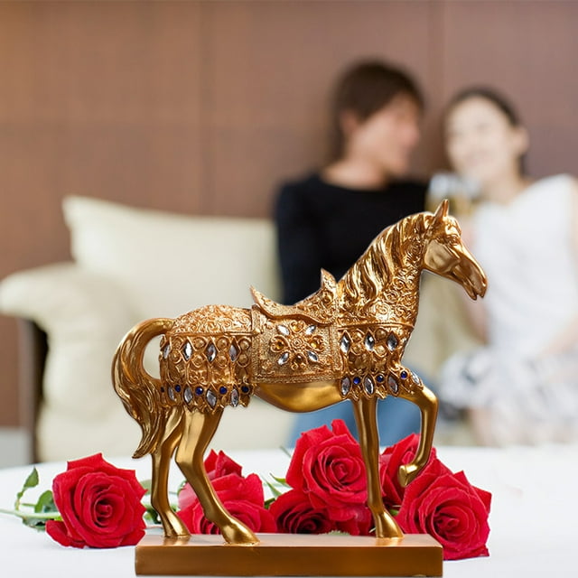 Adorno de escritorio de caballo de resina | Elegante escultura decorativa para el hogar de 28 cm | Artesanía de resina natural con detalles de diamantes | Regalo para el Día de la Madre, aniversari
