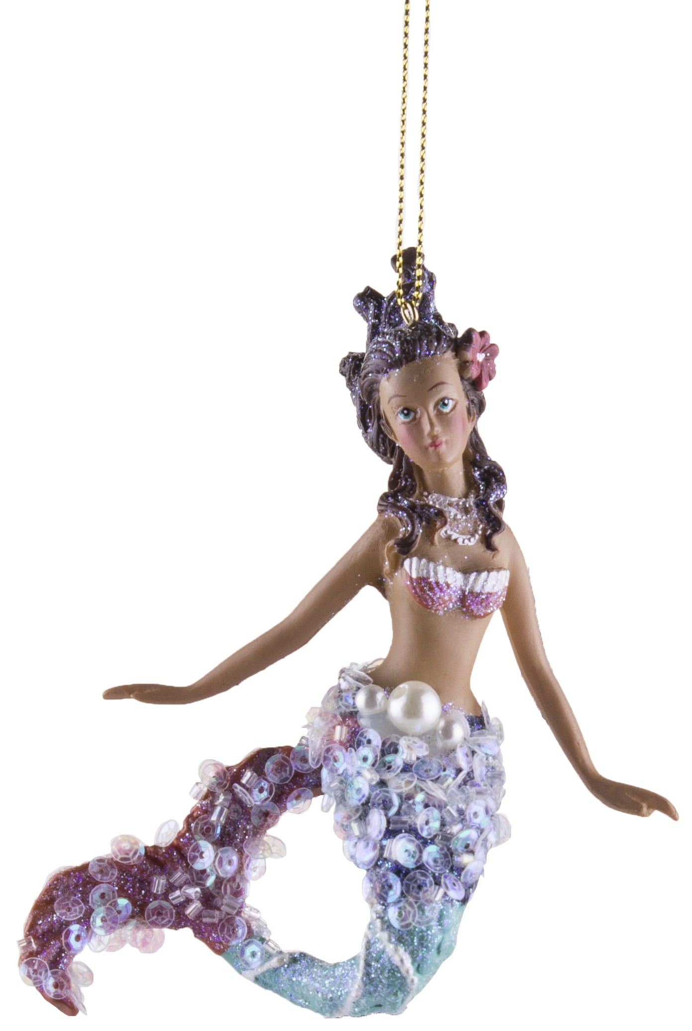 African American Mermaid Christmas/ Everyday Ornament Purple