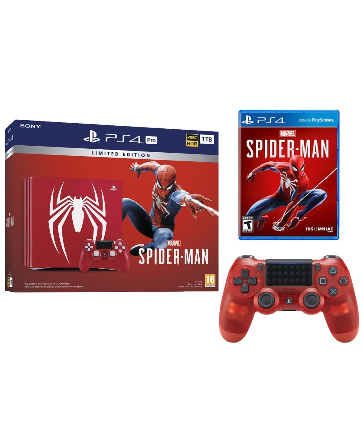 Sony Playstation 4 PRO Limited Edition Marvel's Spider-Man Amazing Red 1TB  Gaming Console with Limited Edition Dualshock 4 Wireless Controller and  Marvel's Spider-Man Game Disc 