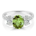 thumbnail image 2 of Gem Stone King 10K White Gold Green Peridot and Lab Grown Diamond Engagement Ring for Women | 2.42 Cttw | Oval 8X6MM | Gemstone August Birthstone | Size 6, 2 of 3