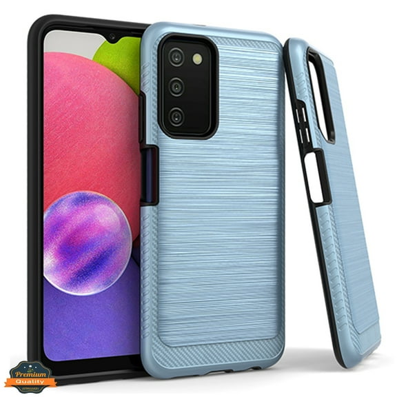 Xpression Case for Samsung Galaxy A03s (2022) Armor Brushed Texture Rugged Carbon Fiber Design Shockproof Dual Layers Hard PC   TPU Protective Phone Cover [Blue]