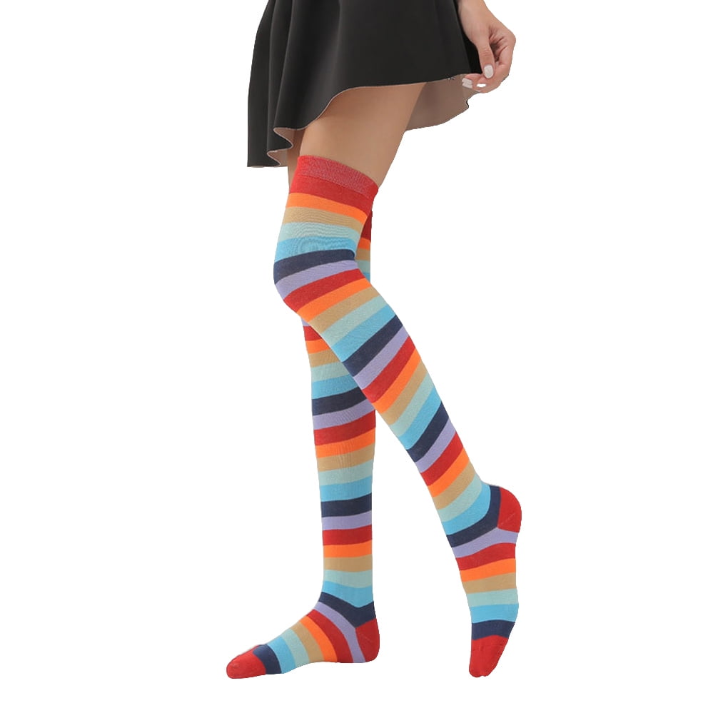 TureClos Pack of 2 Striped Plus Size Thigh High Socks Breathability ...