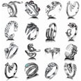 thumbnail image 1 of Juego de 16 anillos góticos punk de plata para hombres y mujeres, con diseño de rana, serpiente, mariposa, araña, ojo de animal, ajustable, estilo gótico, apilables., 1 of 5