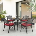thumbnail image 2 of Nuu Garden Cast Aluminum Outdoor 5-Piece Patio Dining Set, Patio Bistro Furniture Set, 4 Patio Chairs with Cushions, Dining Table with Umbrella Hole, Black and Red, 2 of 9