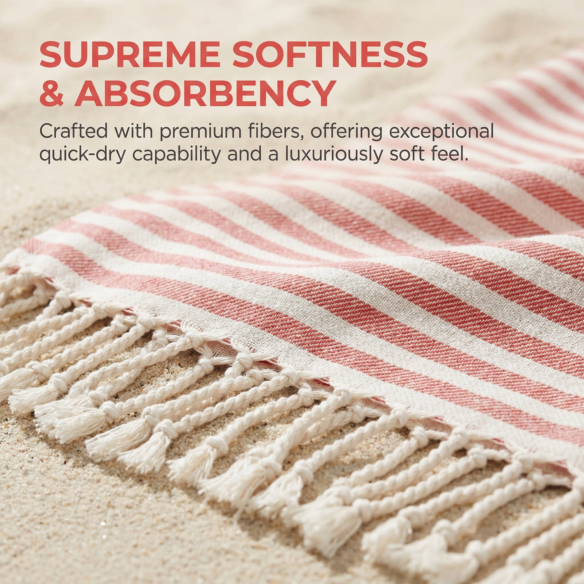 Unique Bargains Lightweight Sand Free Quick Dry Turkish Beach Towel Red 71" x 40"