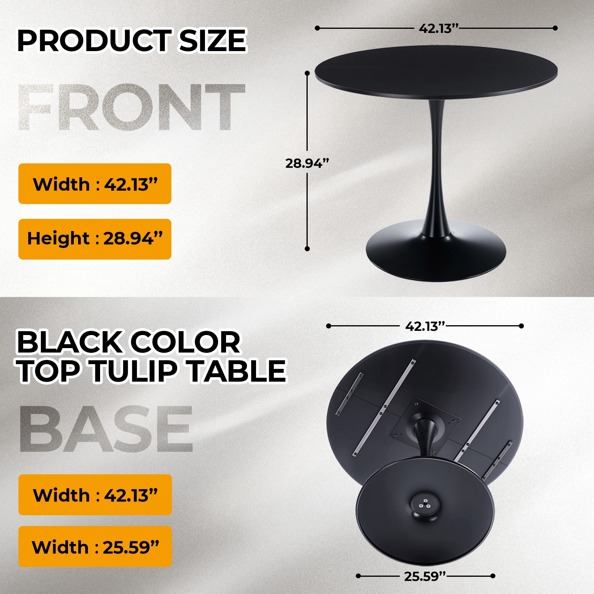 Mintazer 42.1" Large Round Dining Table Top Tulip Table for 4-6 People, Mid-Century MDF Kitchen Table for Dining Room, Black