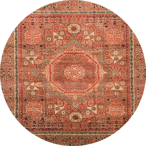 Ahgly Company Machine Washable Indoor Round Abstract Lava Red Area Rugs, 4' Round