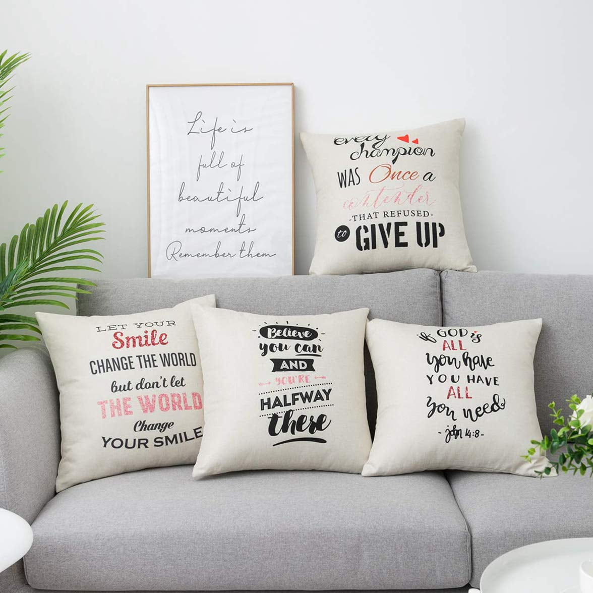 SUFAM Set of 4 Pillow Cases Words Letters English Life Motivation