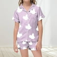 thumbnail image 2 of SUXIAN Girls Print Short Sleeve Buttoned Pajama Set with Pockets Comfortable Home Loungewear for Ages 2-13 Girls Pajamas Light Purple_#2 4-5 Years, 2 of 4
