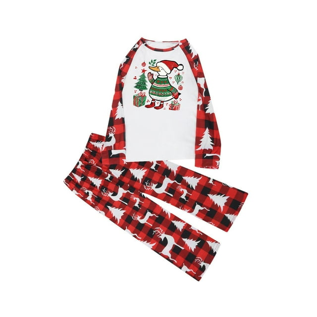 HAiming Ensembles de Pyjamas de Noël pour la Famille Arbre à Carreaux Confortables Manches Longues Col Rond Tenues de Festival Imprimées pour Fête