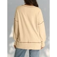 thumbnail image 3 of Female Casual Crewneck Sweatshirts Long Sleeve Oversized Trendy Contrast Stitching Fall Pullover Blouse Cream White XL, 3 of 6