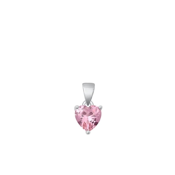 Sterling Silver Pink Cubic Zirconia Solitaire Pendant Heart Love Charm .925 New Jewelry Female