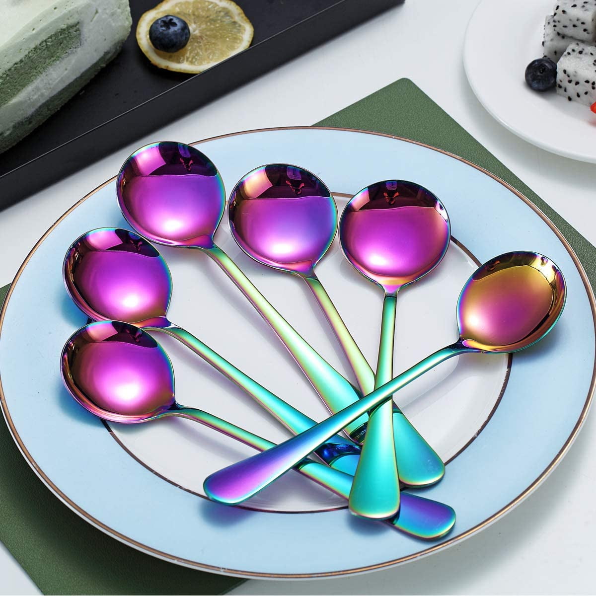 Mingyu mingyu colorful teaspoons silverware set of 12 - black 6-in small  spoons set, food grade stainless steel tea spoons shiny tit