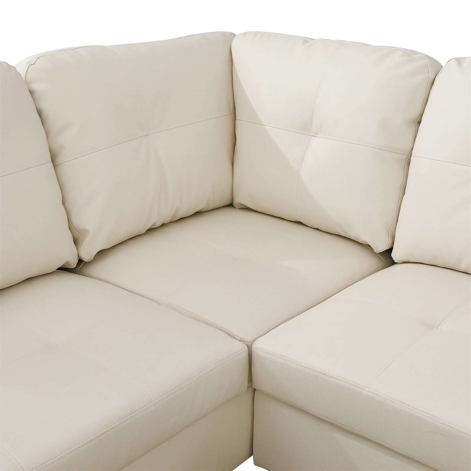 Hommoo Faux Leather Living Room Furniture Set, Sectional Sofa Set, Right Side, White