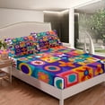 thumbnail image 3 of YST Groovy Flower Print Bed Sheets for Kids Teens Adult,Aesthetic Geometric Sheet Set,Colorful Patchwork Fitted Sheet Soft,Bohemian Disco Style Bedding Set 4pcs Queen, 3 of 5