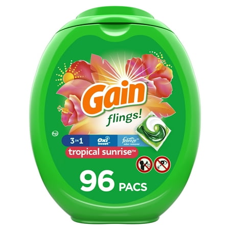 Gain Flings Tropical Sunrise, 96 Count Laundry Detergent Pacs