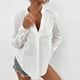 thumbnail image 2 of Camisa informal de algodón y lino con cuello en V y color sólido para mujer Pompotops  FGAJ13432, 2 of 9