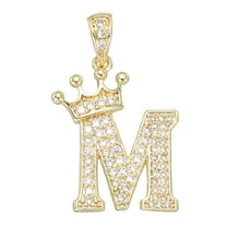 A-Z Crown Letter Charm, Alphabet M Pendant Gold Plated Cubic Zirconia Monogram Initial Pendant Name Jewelry for Men Women DIY