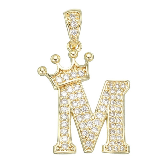 A-Z Crown Letter Charm, Alphabet M Pendant Gold Plated Cubic Zirconia Monogram Initial Pendant Name Jewelry for Men Women DIY