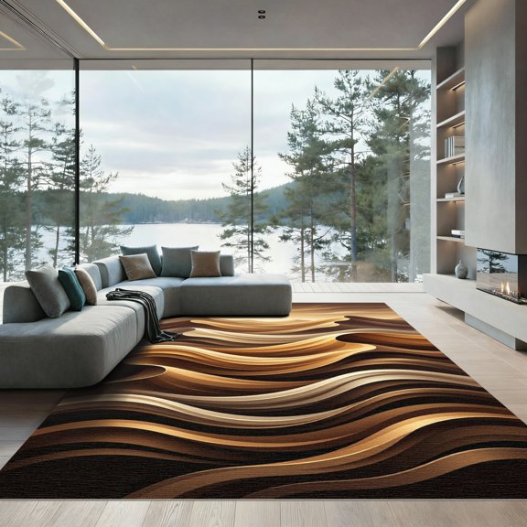 ODIKA 4'x6' Machine Washable Non-Slip Area Rug, Abstract Brown High Traffic Rug, Brown, 1016180