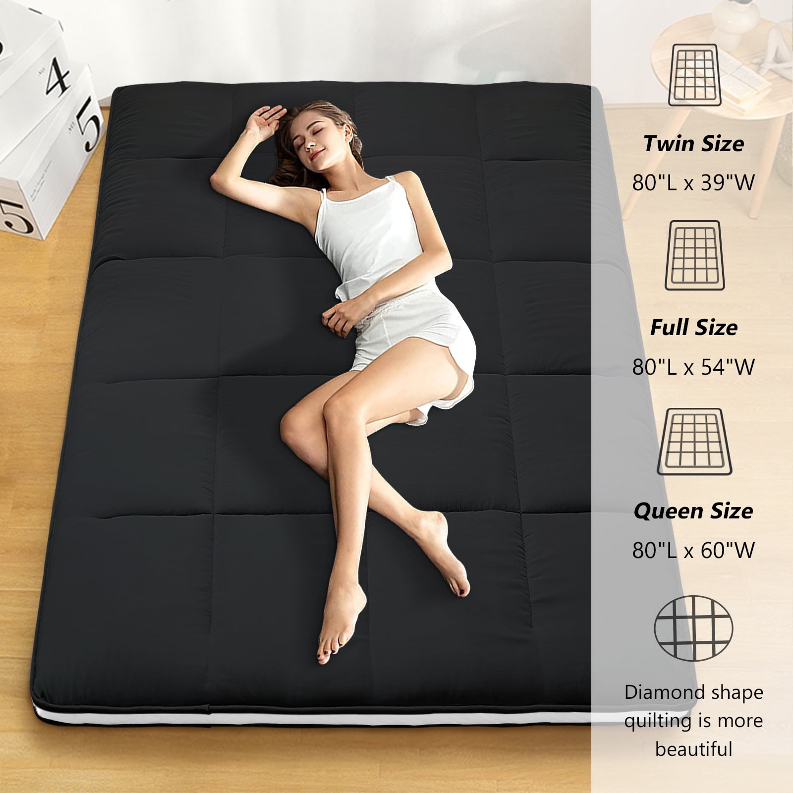 MOPHOTO Floor Mattress Japanese Futon Mattress Extra Thick Folding Sleeping Pad Futon Mattress Portable Camping Mattress Twin Size (80*39*4in)