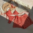 thumbnail image 2 of vigerkar Sexy Halter String Striped Triangle Boyshorts Bikini Sets Bathing Suit 3 Piece (Red, S), 2 of 5