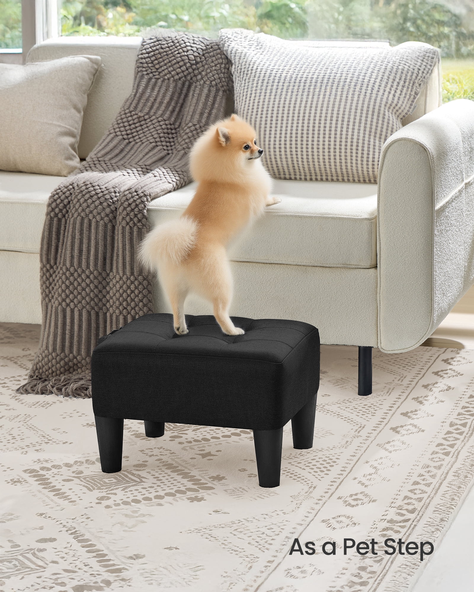 Foot Stool Ottoman with Legs - Linen-Look Fabric, 330 lb Capacity, Hidden Storage, for Living Room/Bedroom, Ink Black