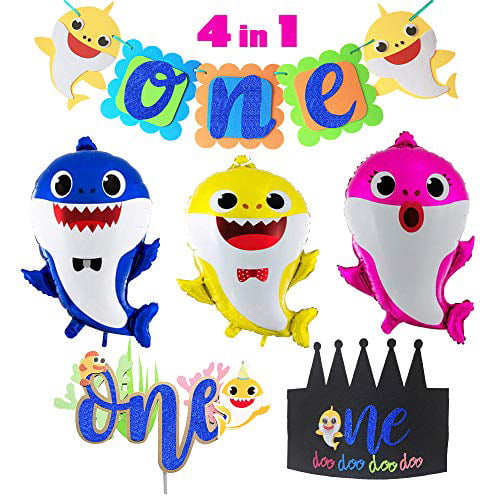 Baby Shark Party Supplies First 1st Birthday Decorations Girls Boys with Balloons Happy Birthday Banner 3x5 ft Backdrop Cake Topper Theme Cupcake Wrappers Tableware Set