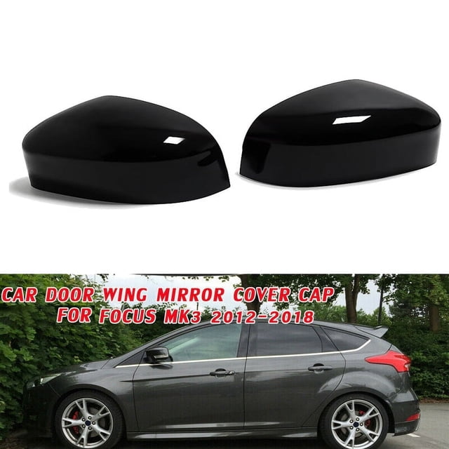 Car Rearview Mirror Cover Side Mirror Case for Focus MK3 MK2 2012 2014 2015 2016 2017 2018. A pair of black ABS plastic side mirror covers with a glossy finish, designed for front left and right placement. Lightweight, durable, and resistant to scratches, stains, and fading. Compatible with Focus Mk2 (2008-2010), Focus Mk3 (2010-2018), and Mondeo Mk4 (2010-2014).