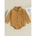 thumbnail image 2 of Bagilaanoe Newborn Baby Boy Gentleman Clothes Rompers Shirts Solid Color Long Sleeve Bodysuits 6M 12M 18M 24M Infant One Piece Short Jumpsuit, 2 of 8
